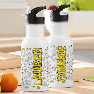 Personalized PEANUTS® Snoopy™ Happy Dance Water Bottle - Water Bottle - With Straw - With Handle - 16oz Stainless Steel Tumbler