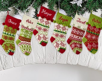 Personalized Knit Christmas Stocking – Family Stockings - Holiday Décor - Custom Embroidered Name - 9 Traditional Options Available