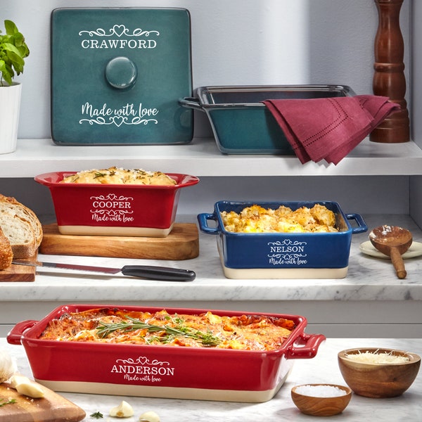 Personalized Made With Love Stoneware - For Her - The Pasta Lover - The Foodie - 3 Pan Options and a Utensil Holder - Available in 3 Colors