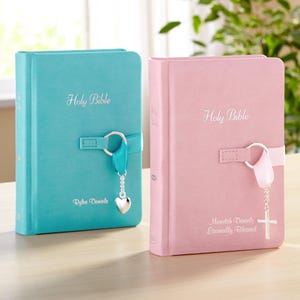Personalized Simply Charming Children&#39;s Bible - Religious Keepsake - Silver Charm - New King James Version - NKJV - Available in Pink & Blue