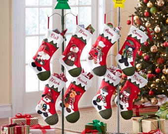 Personalized Metal Stocking Holder – Keepsake Holiday Décor – For Christmas Stockings - 5' Tall – Holds 6 Stockings - Choose From 2 Designs