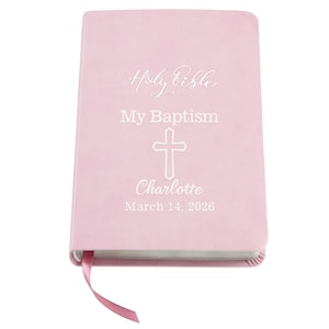 Personalized Baptism Bible – Religious Gift for Faith Milestone – KJV Bible - Keepsake For Baby - Children's Bible - Choose Pink Or Blue Rosa