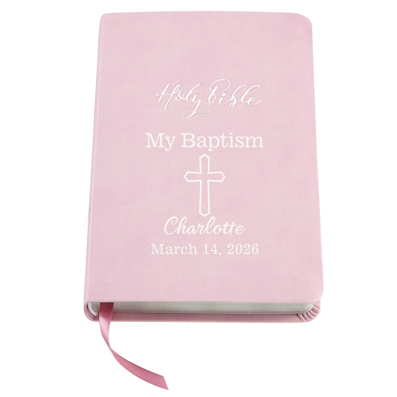 Personalized Baptism Bible – Religious Gift for Faith Milestone – KJV Bible - Keepsake For Baby - Children's Bible - Choose Pink Or Blue Rosa