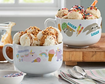 Personalized Cereal Bowl - Oversized Ice Cream Bowl - Treat Bowl - My Own Bowl - Valentine's Day, For Kids - Choose From 4 Characters