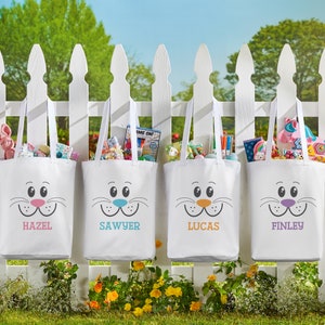Personalized Big Bunny Faces Tote Bag - Easter Basket - For Egg Hunts - Easter Basket For Kids - Available In 4 Colors