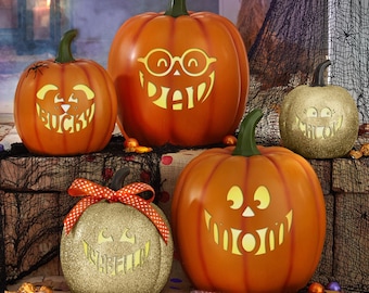Personalized Light-Up Design Your Own Pumpkin - Halloween Décor- Indoor/Outdoor Fall Décor - Available in 2 Colors - 3 Sizes - 10 Designs