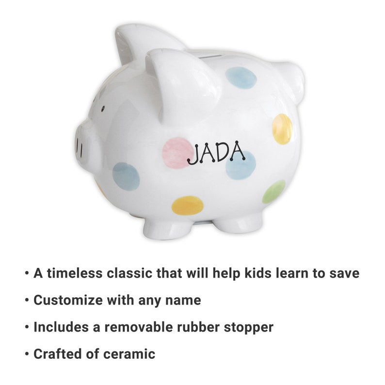 Personalized Polka Dot Piggy Bank - Ceramic Piggy Bank - Kids Piggy Bank - Savings Bank image 2