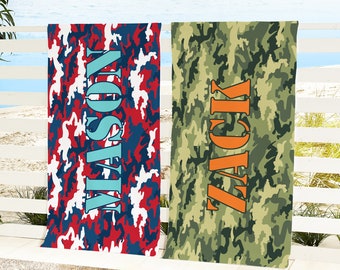 Personalized Beach Towel –Camo Print– Unique Beach Towel – Military Inspired – For Him - For Servicemen - 30”W x 60”L - Choose From 2 Colors