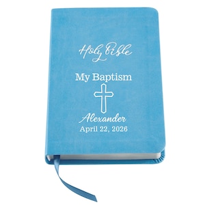 Personalized Baptism Bible – Religious Gift for Faith Milestone – KJV Bible - Keepsake For Baby - Children's Bible - Choose Pink Or Blue Blau