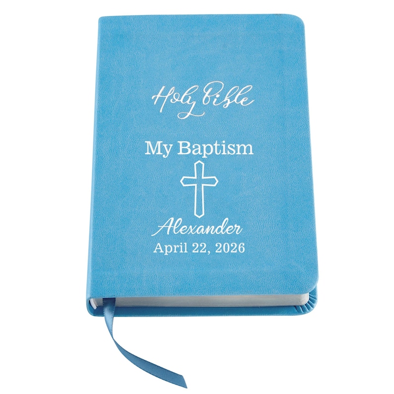 Personalized Baptism Bible – Religious Gift for Faith Milestone – KJV Bible - Keepsake For Baby - Children's Bible - Choose Pink Or Blue Blau