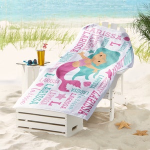 Personalized Beach Towel - Colorful Designs - Pool Towel - Gift For Boys Or Girls - 2 Sizes Available - Choose From Shark or Mermaid Design