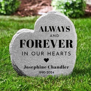 Personalized Memorial Stone - Upright Garden Memorial Marker - Heart Stone - Always and Forever in Our Hearts - Sympathy - Condolences