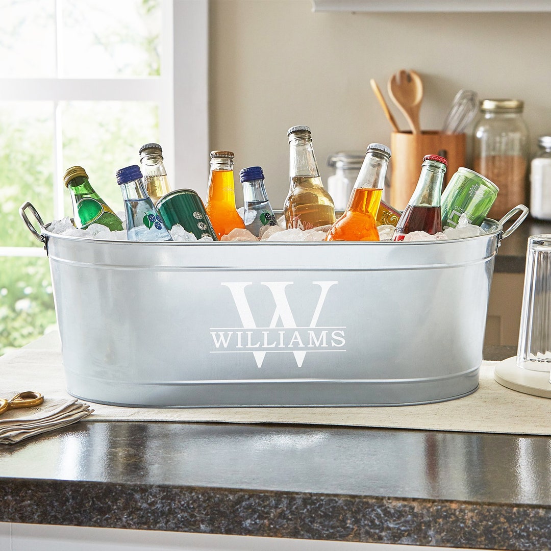 Personalized Name & Initial Beverage Tub - Galvanized Drink Tub – For BBQ - For Grilling - Backyard Party - Available With Or Without Stand - With Stand