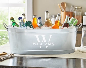 Personalized Name & Initial Beverage Tub - Galvanized Drink Tub – For BBQ - For Grilling - Backyard Party - Available With Or Without Stand