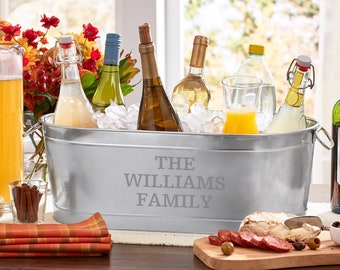 Personalized Family Name Beverage Tub - Galvanized Drink Tub - For BBQ - For Grilling Backyard Party - Available With Or Without Stand