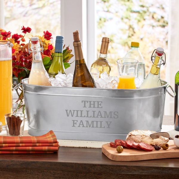 Personalized Family Name Beverage Tub - Galvanized Drink Tub - For BBQ - For Grilling Backyard Party - Available With Or Without Stand