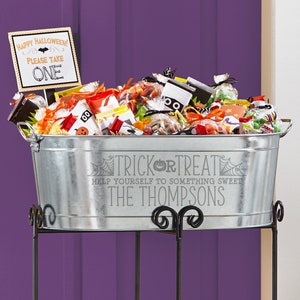 Personalized Halloween Treat Beverage Tub - Halloween Party - Halloween Décor - Trick or Treat Candy Bowl - Available With or Without Stand
