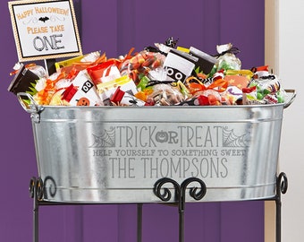 Personalized Halloween Treat Beverage Tub - Halloween Party - Halloween Décor - Trick or Treat Candy Bowl - Available With or Without Stand