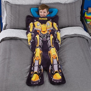 Personalized Transformers Blanket - Blankie Tails® - Wearable Blanket for Kids - Fleece Blanket - Bumble Bee Blanket - Transformer Gift