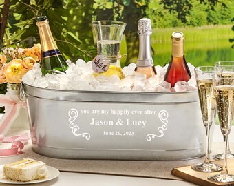 Personalized Happily Ever After Beverage Tub - For Wedding - For Bridal Shower - Personalized Wedding Gift - Available With or Without Stand