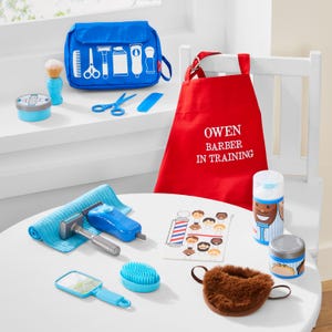 Melissa & Doug® Barber Shop Playset and Personalized Apron - Pretend Play - Toys for Kids - Play Set For Toddler - Ages 3+