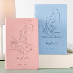 Personalized Precious Moments Bible - Religious Keepsake - For Kids - For Baptism - For Christening - ICB Version - Choose Blue or Pink
