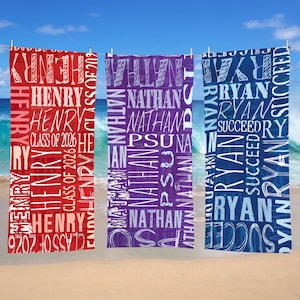 Personalized Graduation Beach Towel - Class of 2026 - Choose From 7 Colors - Available In 2 Sizes