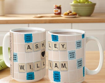 Personalized SCRABBLE Mug For Couples - SCRABBLE Coffee Mug - For Couples - 15oz Coffee Mug - Anniversary Gift - SCRABBLE Lover Gift
