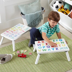 Personalized Children&#39;s ABC Step Stool - Gifts For Kids - Puzzle Step Stool - Wood Step Stool - Available Primary Or Pastel