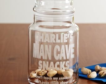 Personalized Glass Snack Jar - Man Snacks Jar - For Dad - Father's Day - Snack Jar With Airtight Lid - Available in 2 Designs