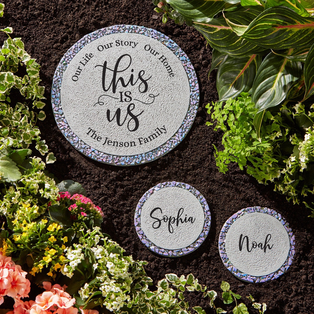 Personalized Floral Stepping Stones This is Us Garden Stones for Families Garden Décor Garden