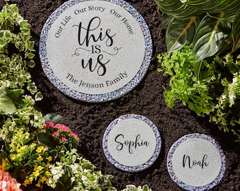 Personalized Floral Stepping Stones - This is Us Garden Stones for Families - Garden Décor - Garden Stones - Available In 2 Sizes