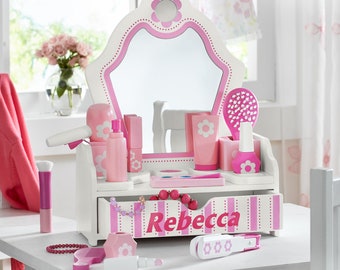 Pretend Play Set Toy Kids Vanity Table With Blower Rings Accessories For Girls 