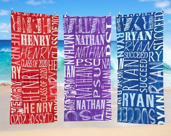 Personalized Graduation Beach Towel - Class of 2024 - For The Graduate - School Colors - 30”W x 60”L - Choose From 7 Colors