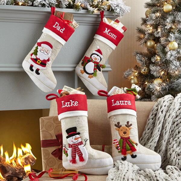 Personalized Shimmer Snow Flurry Christmas Stocking - Holiday Décor - Family Stockings- Choose From 4 Characters - Custom Embroidered Name