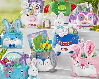 Personalized Furry Critter Plush Easter Basket For Kids - Choose From 8 Characters - Available With or Without Jelly Bean Bundle