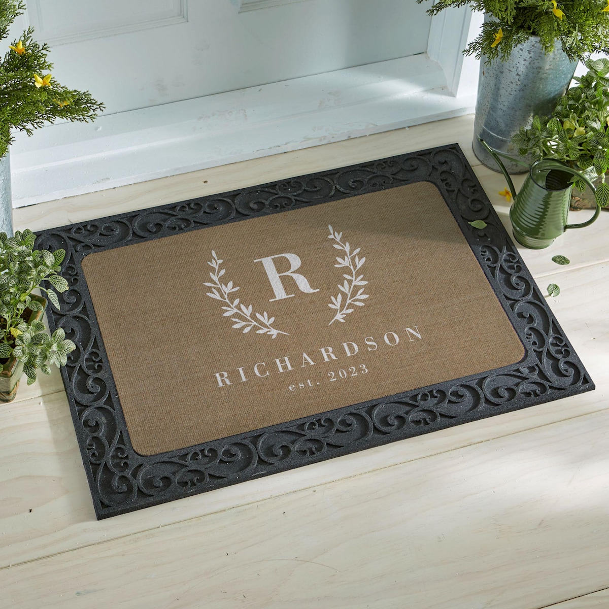 Personalized Doormat - Burlap Look Family Doormat - Everyday Doormat - Available in 3 Colors - 2 Sizes - Optional Decorative Rubber Holder - Etsy