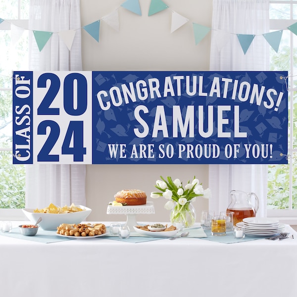 Personalized Class of 2024 Graduation Banner - Graduation Party Décor - Choose from 6 Ft., 8 Ft. Or 10 Ft. Banner - Available in 7 Colors