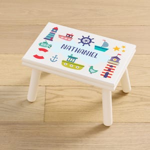 Personalized Children&#39;s Step Stool - Wooden Step Stool - Nautical Step Stool - Customize With Any Name -Available in 4 Wood Tones