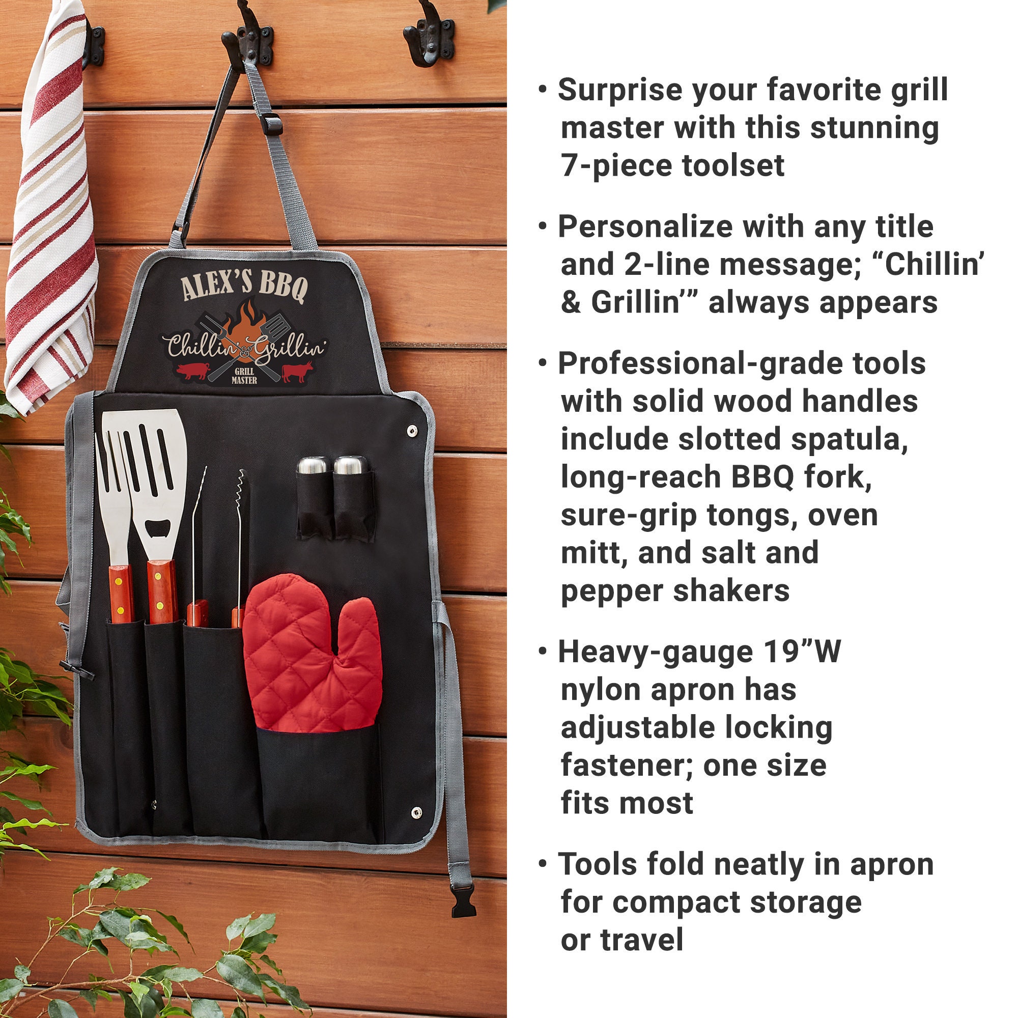 Custom Grilling Tools Personalized Grill Tool Set - BBQ Tools and Apron- Chillin’ & Grillin ...