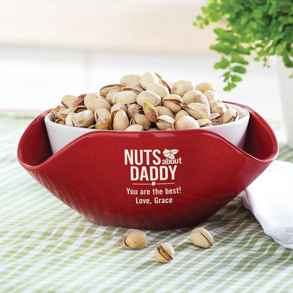 Personalized Nut Bowl - 2 Bowls in 1 - Snack Bowl - Pistachio Bowl - For The Nut Lover - For Dad Or Grandpa Nuts About Bowl