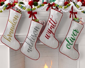 Personalized Christmas Stocking with Swirl Name - Customize Stockings For Each Family Member - 19" Long - Choose From 4 Color Options