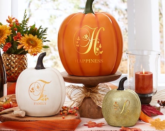 Personalized Light Up Floral Initial And Name Pumpkin - Fall Décor - Indoor/Outdoor Autumn Décor - Available In 3 Sizes and 4 Colors Choices