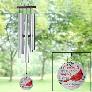 Personalized Memorial Wind Chime - Cardinals Appear When Angels are Near Wind Chime - Sympathy Gift - Memorial Gift - Loss of a Loved One