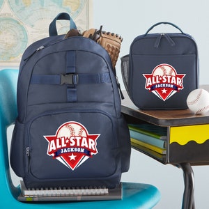 Sac à dos sport personnalisé All Star bleu marine - Retour à l'école - Cartable pour enfants - Cartable seul ou ensemble avec boîte à lunch - Choisissez parmi 4 modèles