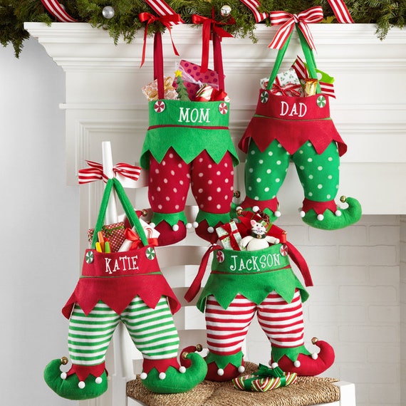 Personalized Christmas Stocking - Elf Pants Stocking - Embroidered Stocking - Family Stockings - Christmas Décor - Choose From 4 Designs