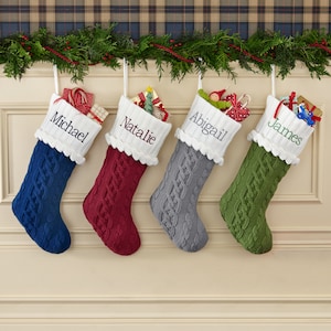 Personalized Cozy Cable Knit Christmas Stocking – For Family - Holiday Décor - 4 Traditional Colors Available - Custom Embroidered Name