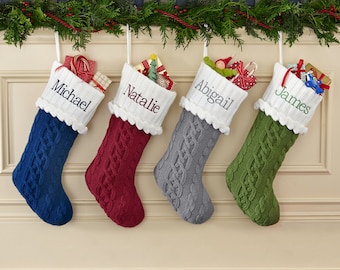 Personalized Cable Knit Christmas Stocking – Holiday Décor - 4 Traditional Colors Available