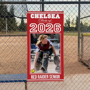 Personalized Vertical Graduation Photo Banner - Senior Day Banner -  Sport Field Banner - Class of 2026 - 4 Sizes - 7 Colors Available