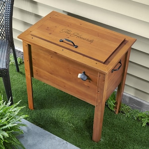 Personalized Outdoor Cooler - Wooden Beverage Tub - Outdoor Entertaining - Housewarming Gift - Includes Bottle Opener - 9 Designs Available